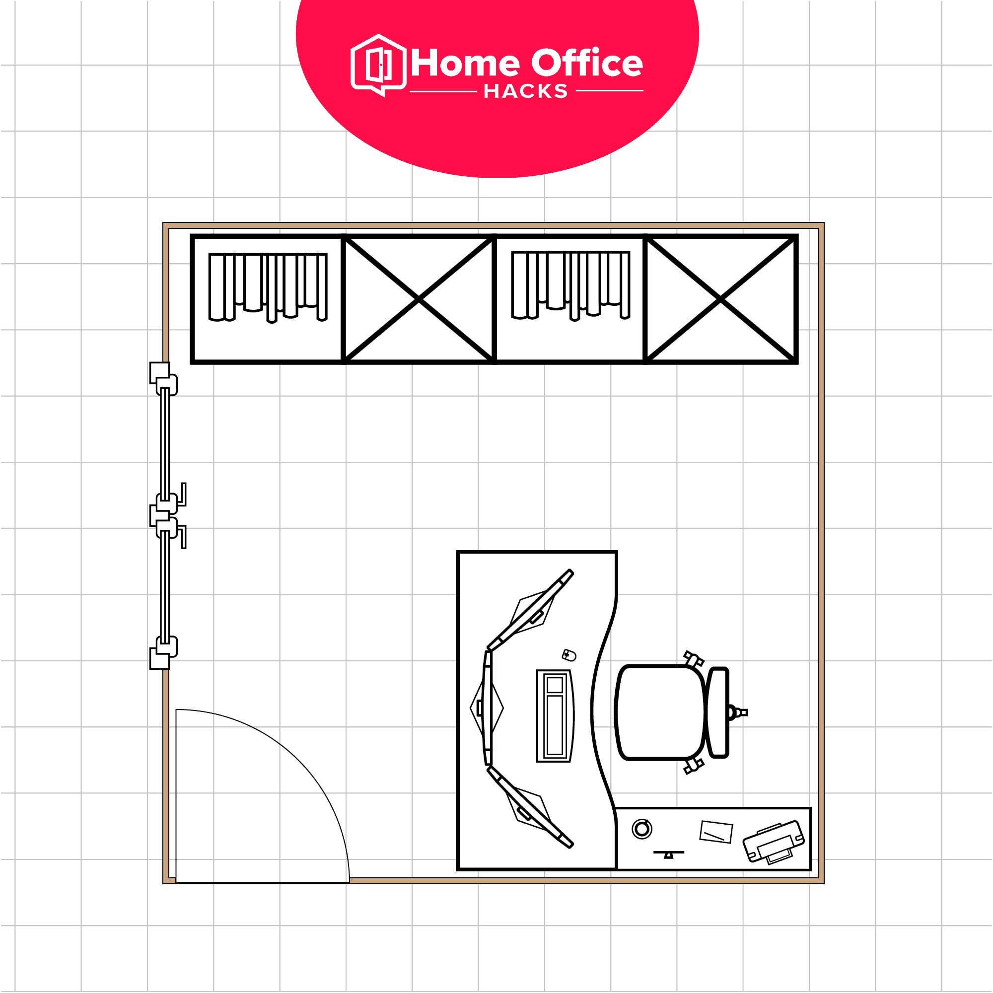 Here is a layout example of what a spare bedroom home office could look like