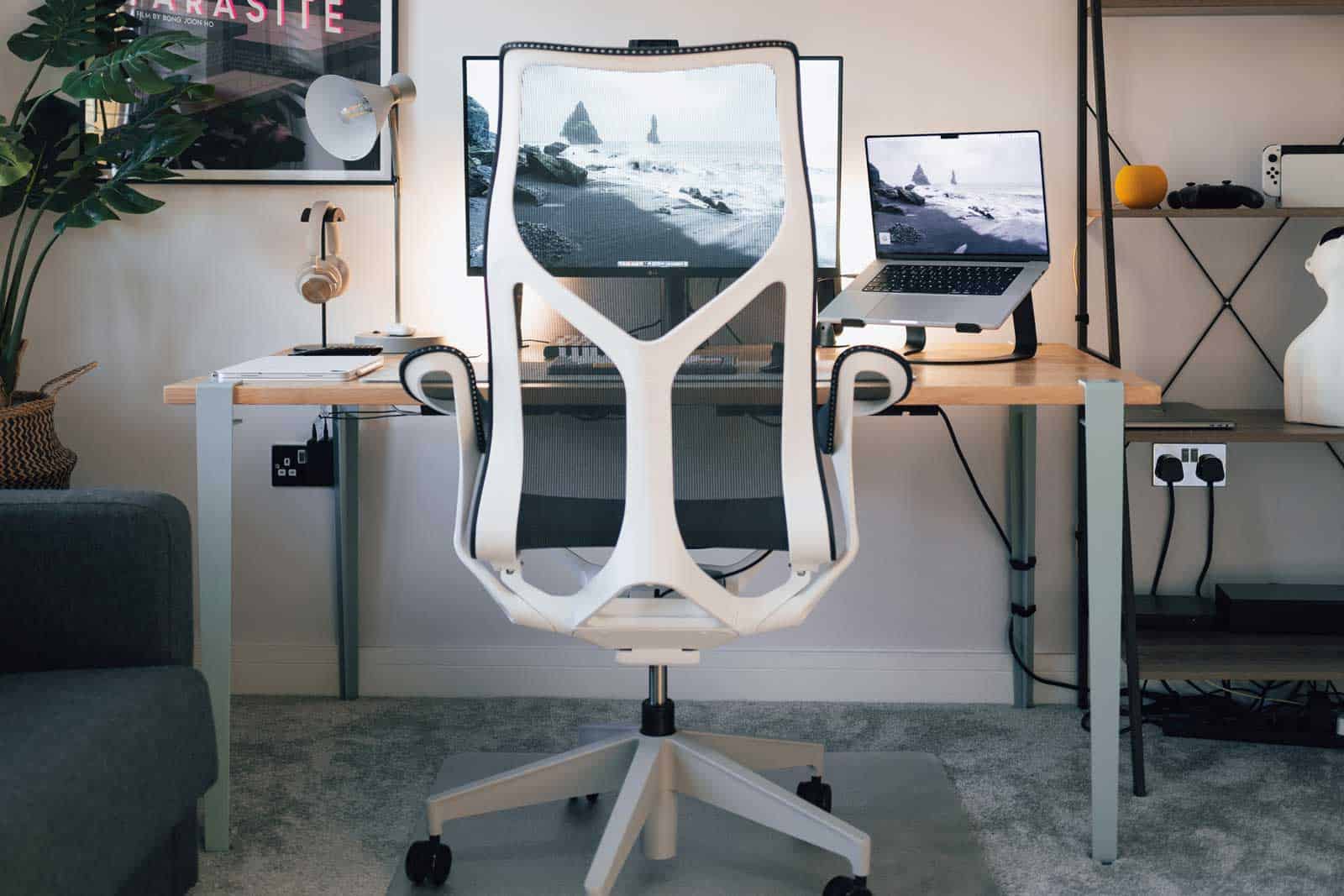 An ergonomic desk and chair